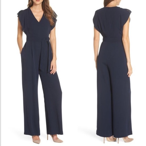 Eliza J Pants - New Eliza J Flutter Sleeve Crepe Wide Leg Jumpsuit  4